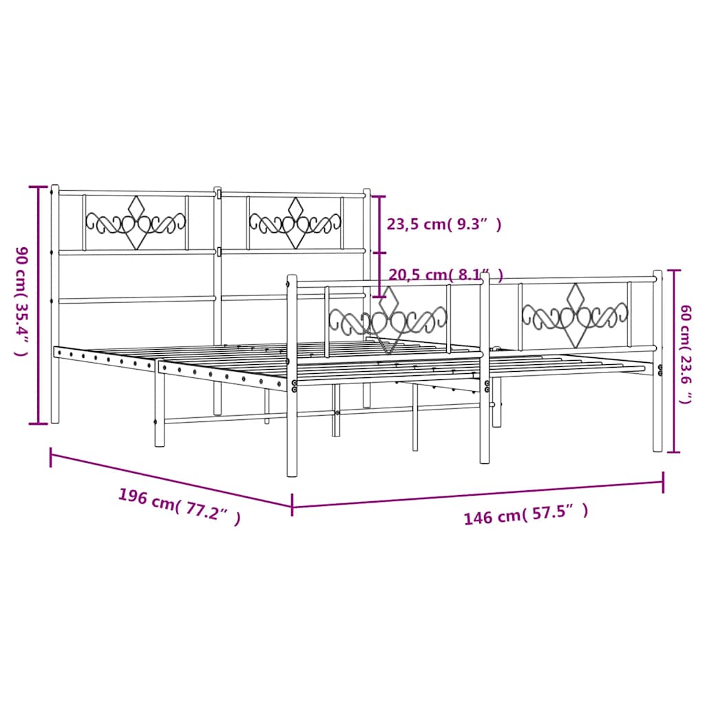 Metalni okvir kreveta uzglavlje i podnožje bijeli 140 x 190 cm