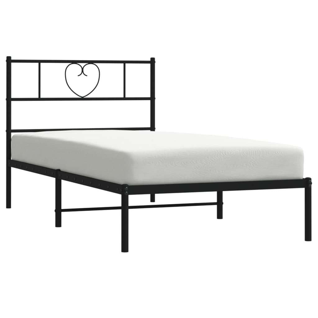 Metalni okvir za krevet s uzglavljem crni 75x190 cm