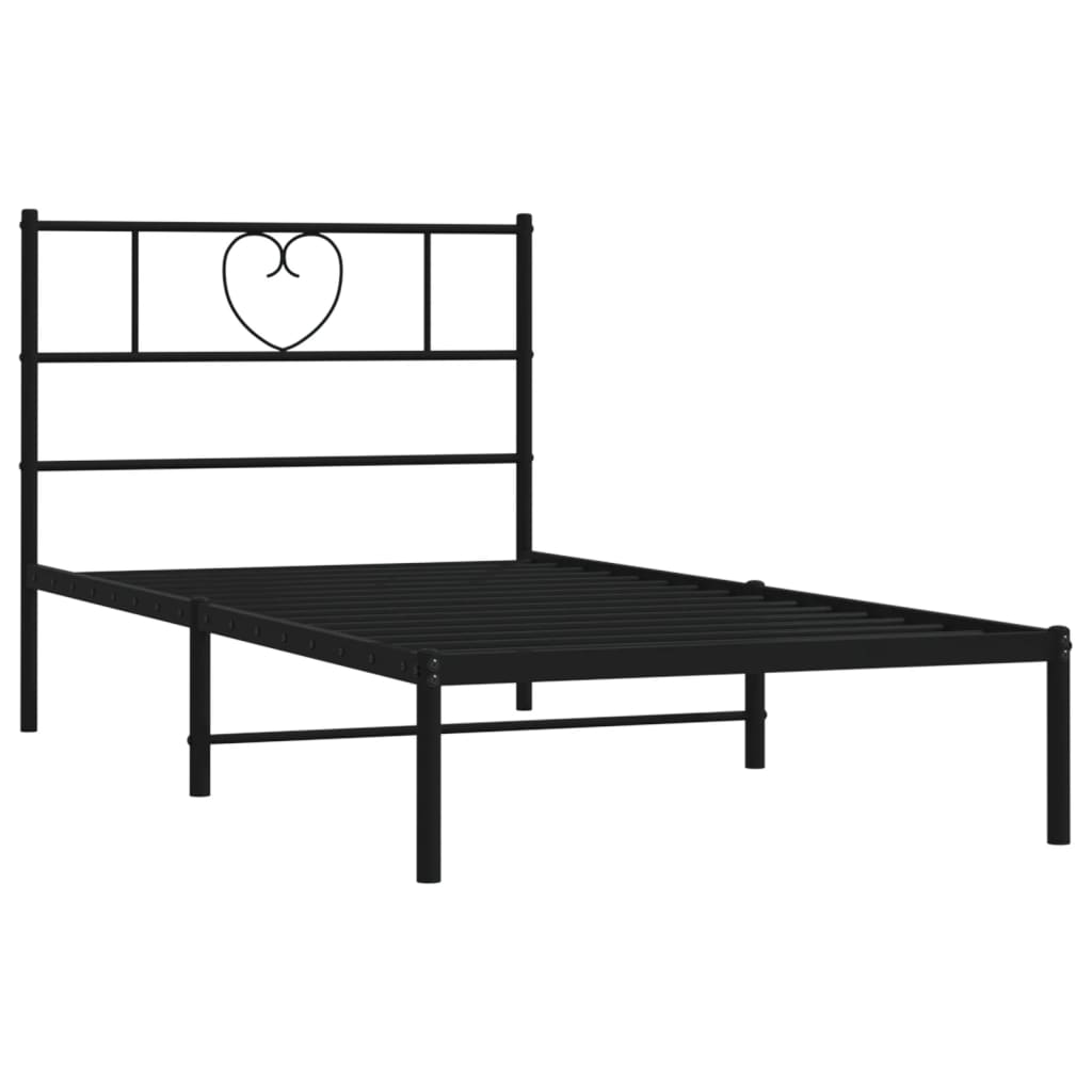 Metalni okvir za krevet s uzglavljem crni 90x190 cm