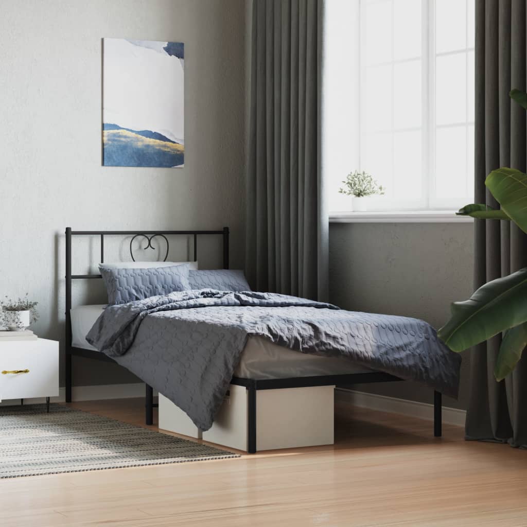 Metalni okvir za krevet s uzglavljem crni 90x190 cm