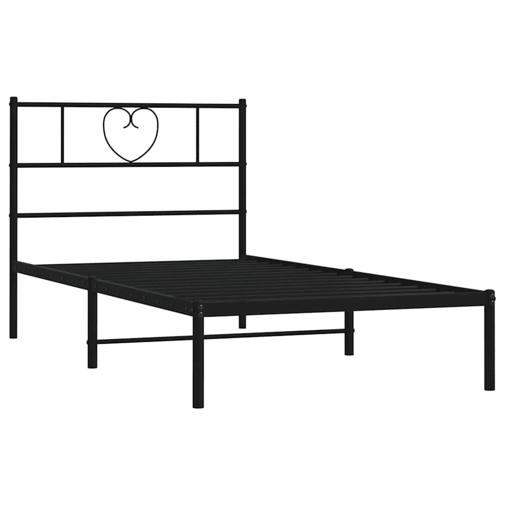 Metalni okvir za krevet s uzglavljem crni 100x190 cm