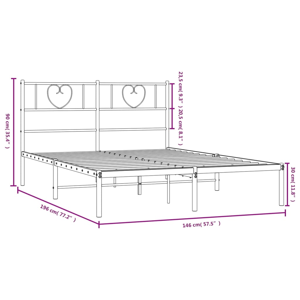 Metalni okvir za krevet s uzglavljem crni 140x190 cm