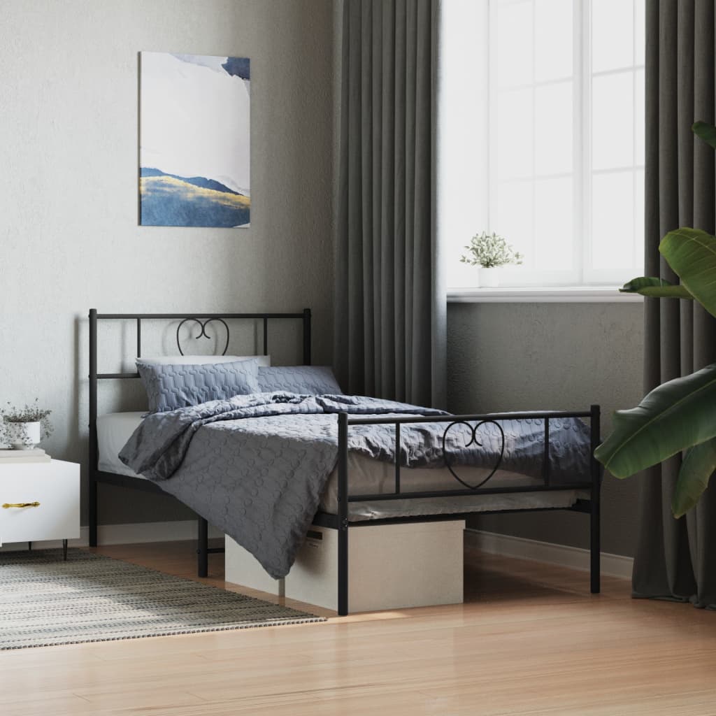 Metalni okvir kreveta uzglavlje i podnožje crni 80x200 cm