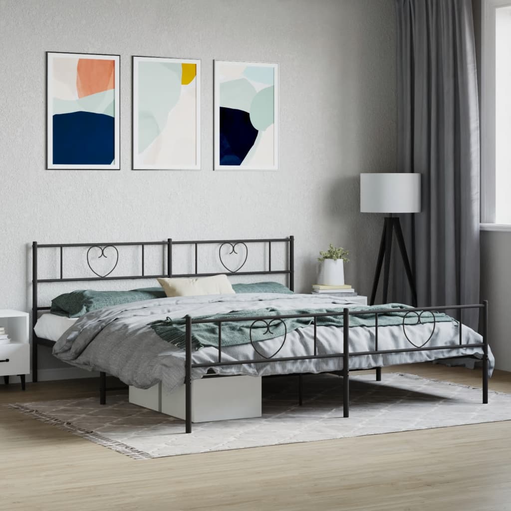 Metalni okvir krevet bez madraca s podnožjem crni 180x200 cm