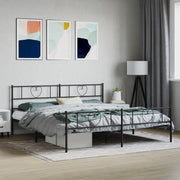 Metalni okvir krevet bez madraca s podnožjem crni 180x200 cm