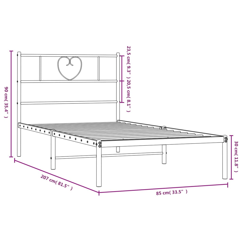 Metalni okvir za krevet s uzglavljem bijeli 80x200 cm