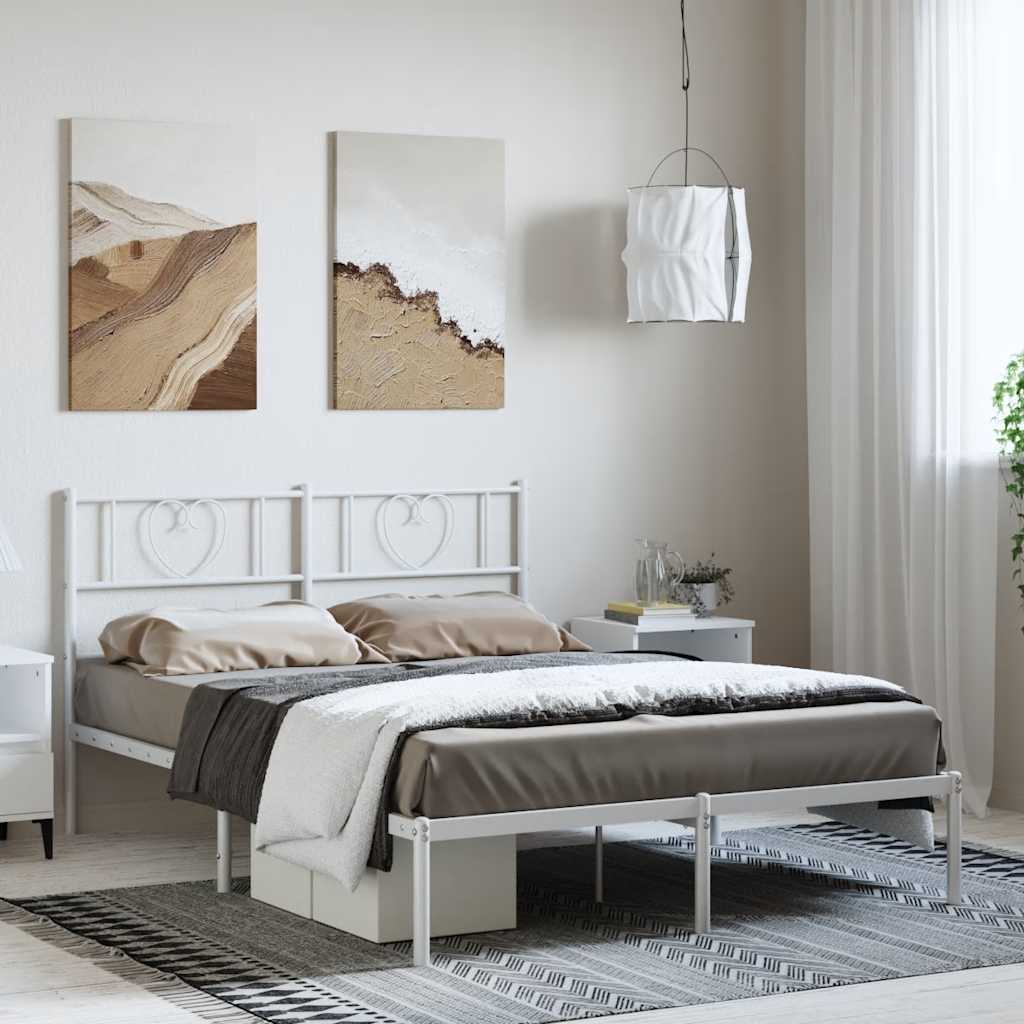 Metalni okvir za krevet s uzglavljem bijeli 150x200 cm