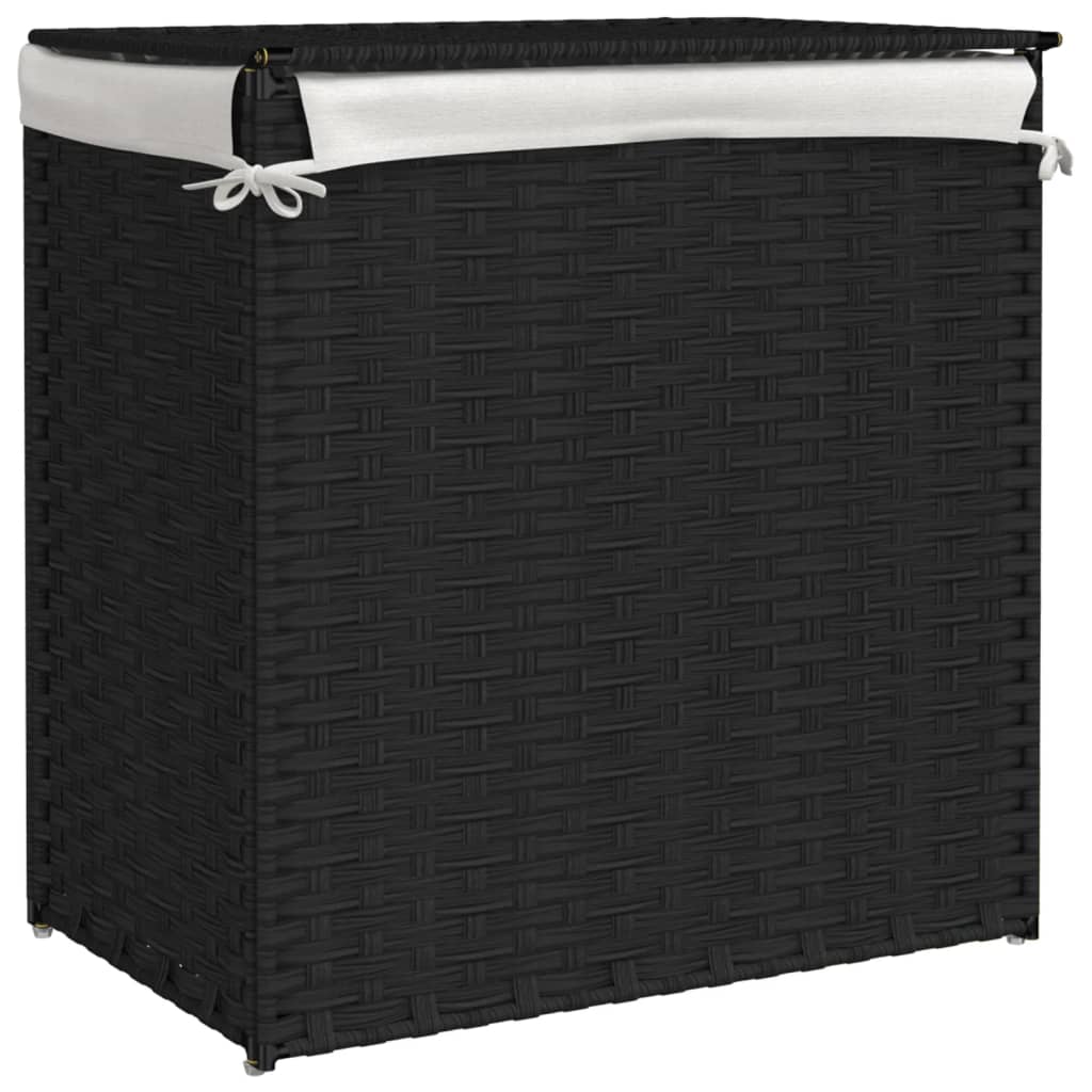 Košara za rublje s 2 odjeljka crna 53 x 35 x 57cm od poliratana