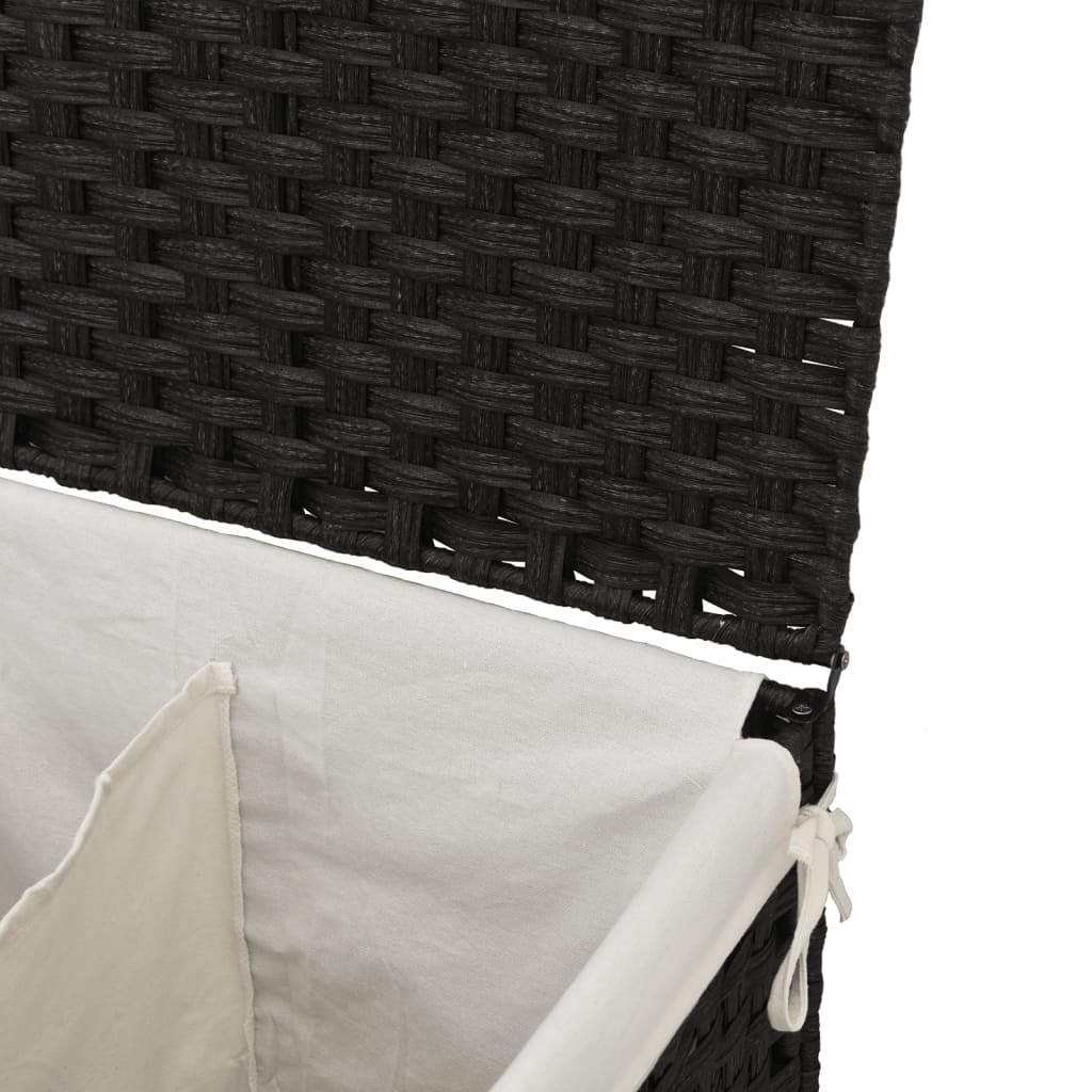 Košara za rublje s 2 odjeljka crna 53 x 35 x 57cm od poliratana