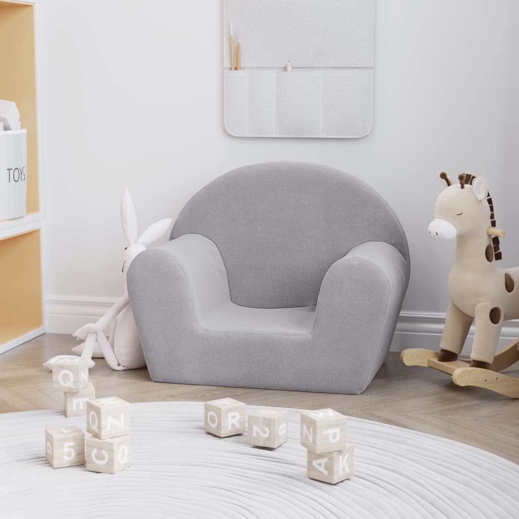 Dječja sofa svjetlosiva od mekanog pliša
