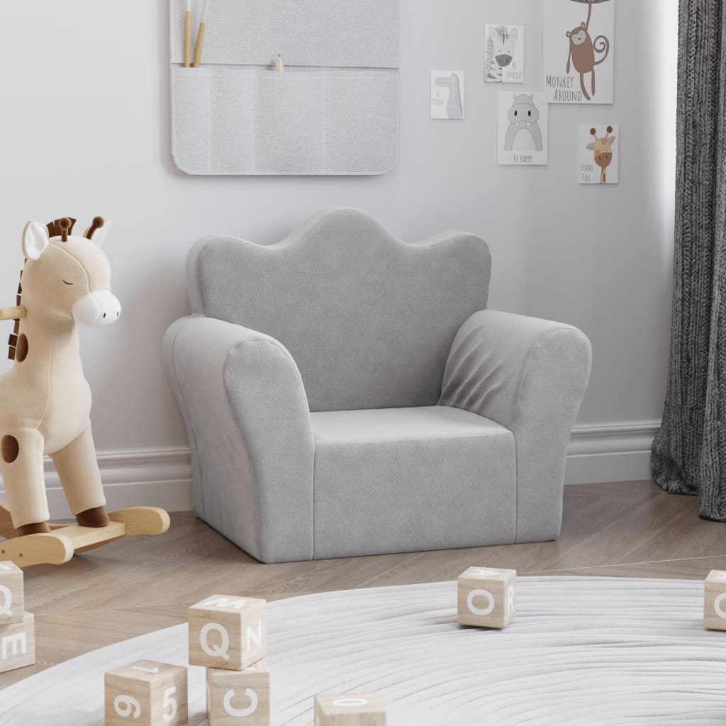 Dječja sofa svjetlosiva od mekanog pliša