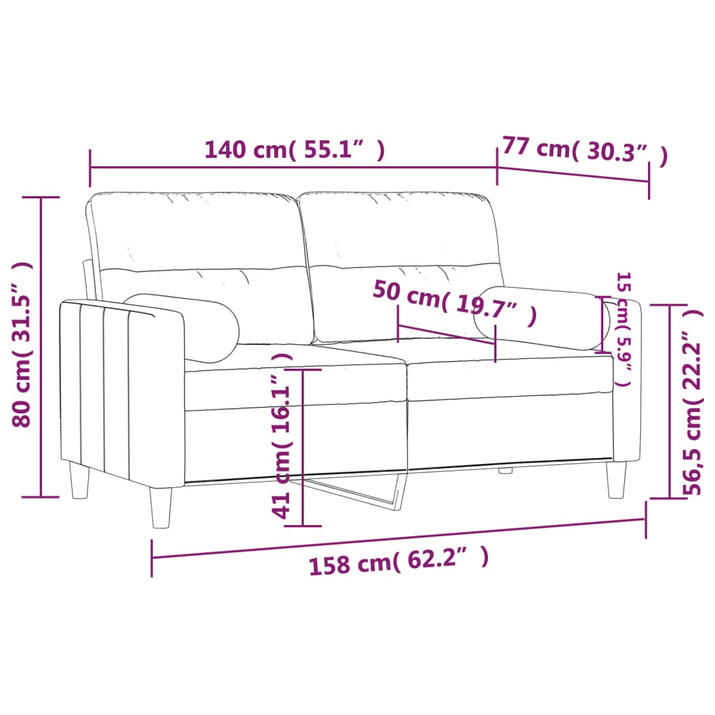 Dvosjed s ukrasnim jastucima svjetlosivi 140 cm od tkanine