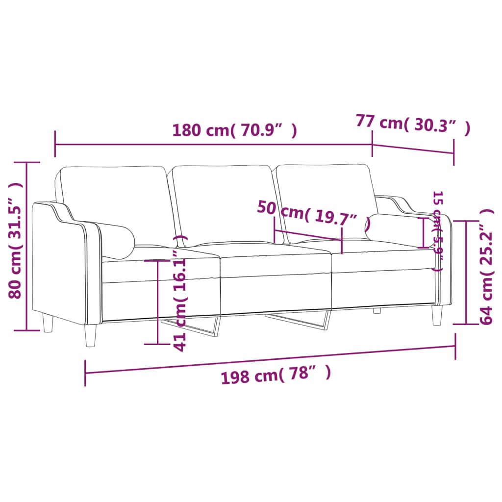 Trosjed s ukrasnim jastucima krem 180 cm od tkanine