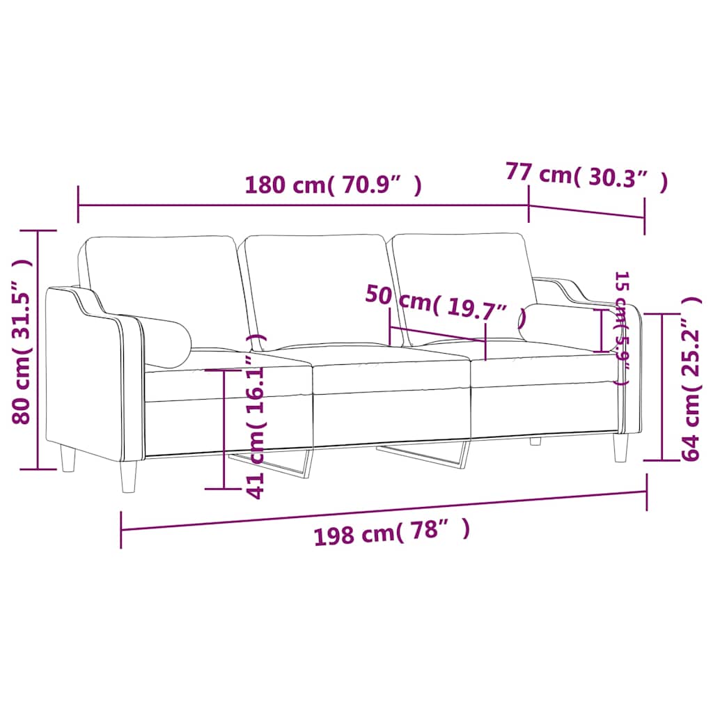 Trosjed s ukrasnim jastucima crni 180 cm od tkanine