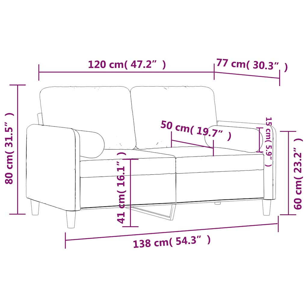 Dvosjed s ukrasnim jastucima smeđi 120 cm baršunasti