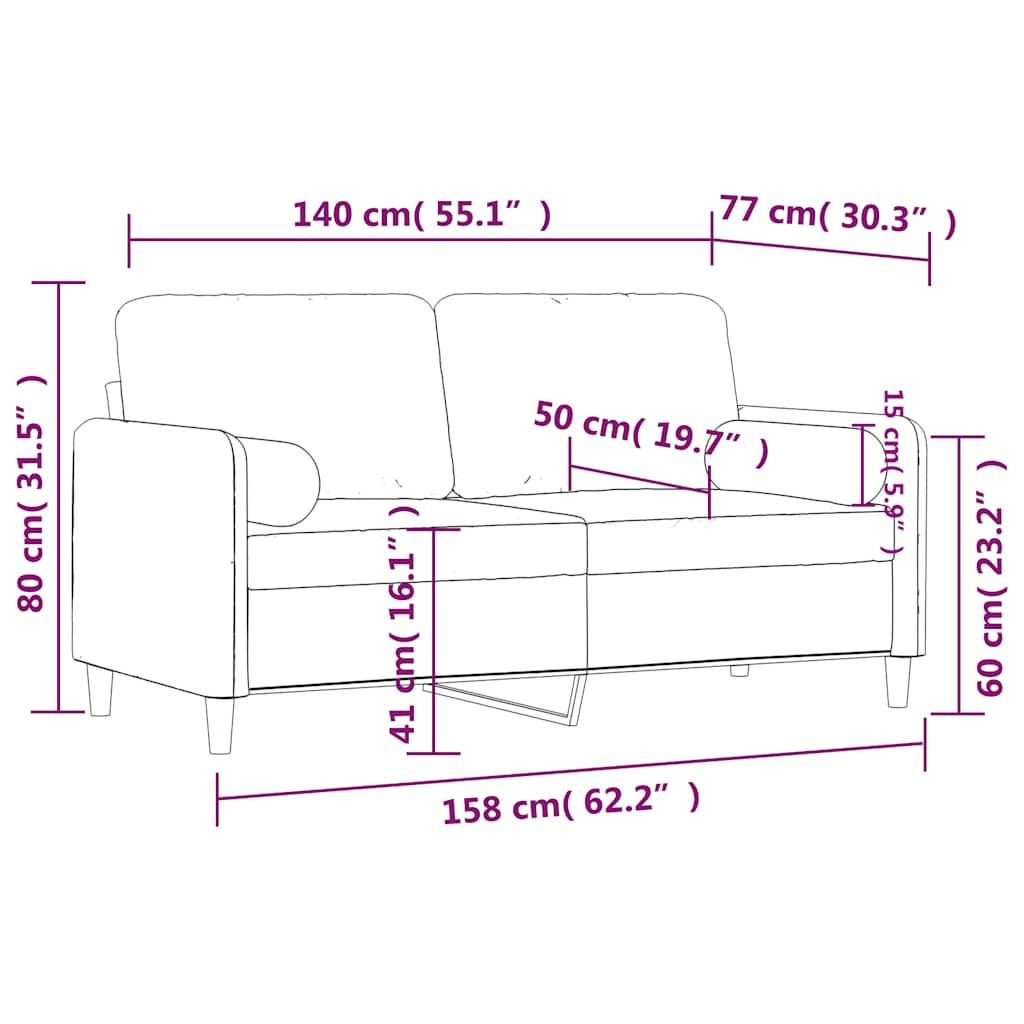 Dvosjed s ukrasnim jastucima crni 140 cm baršunasti