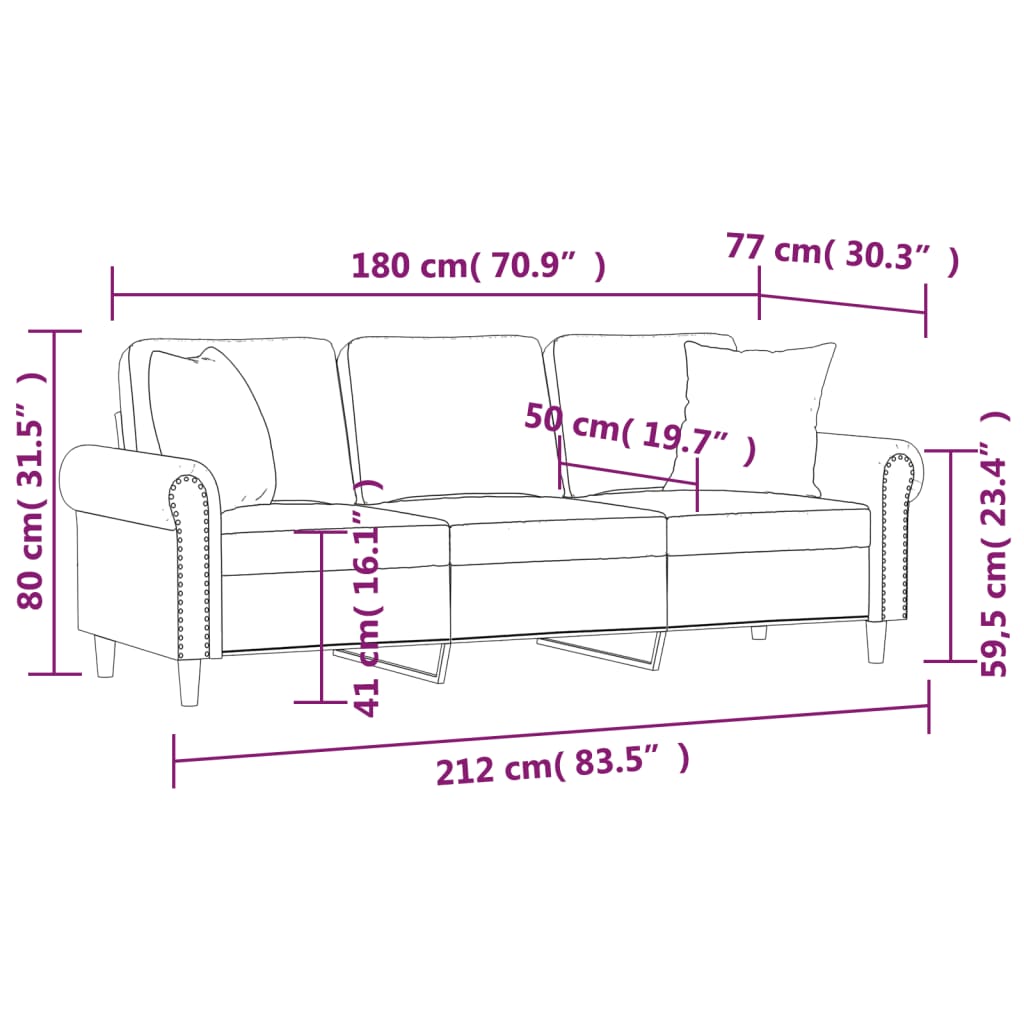 Trosjed s ukrasnim jastucima crni 180 cm baršunasti