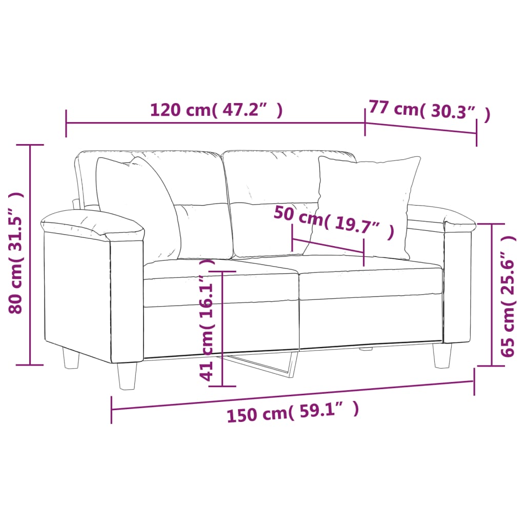 Dvosjed s jastucima svjetlosivi 120 cm od mikrovlakana