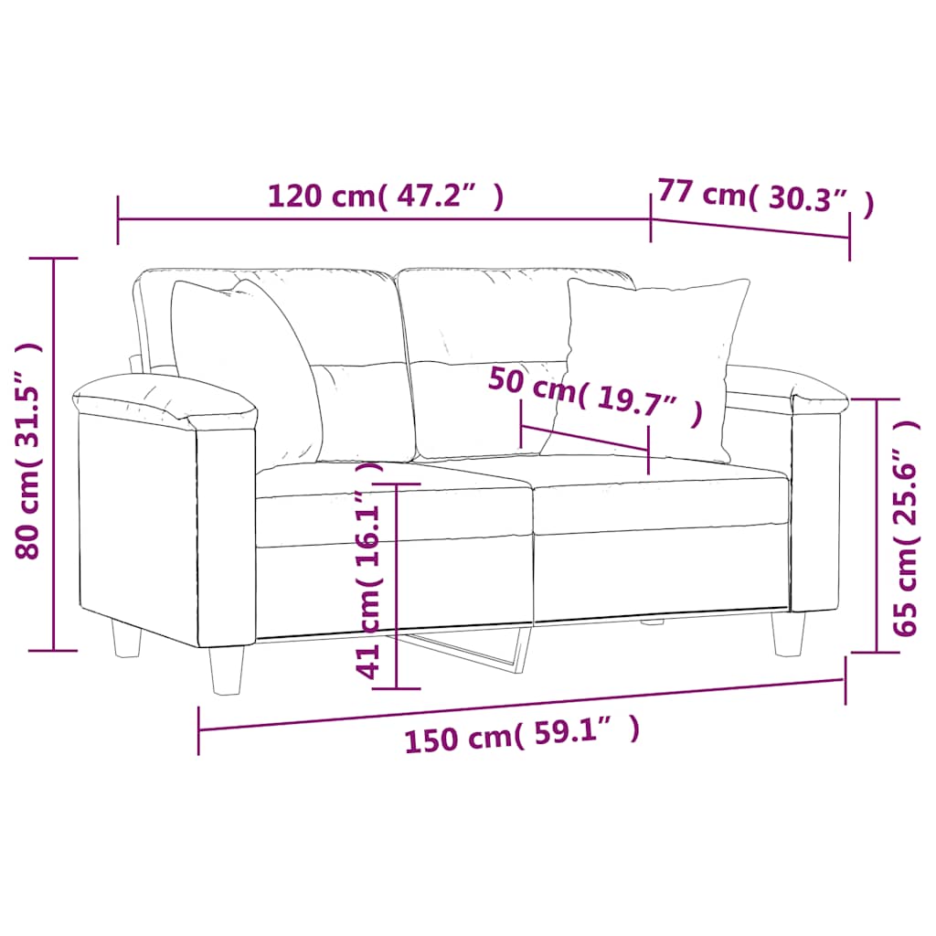 Dvosjed s jastucima crni 120 cm od mikrovlakana
