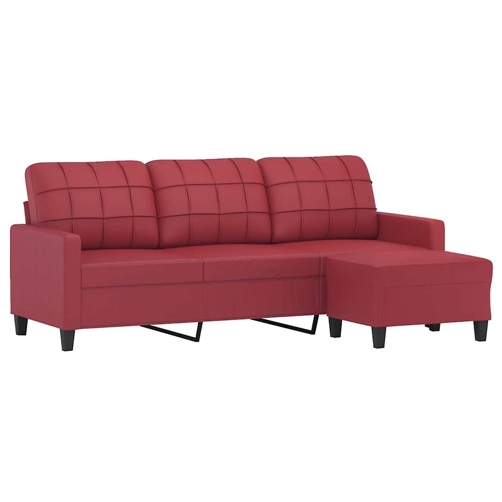 Trosjed s tabureom crvena boja vina 180 cm od umjetne kože