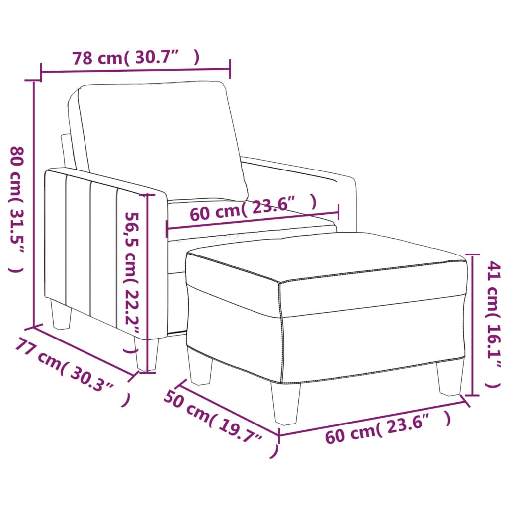 Fotelja s tabureom krem 60 cm od umjetne kože Krema