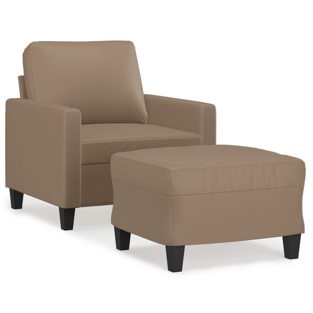 Fotelja s tabureom boja cappuccina 60 cm od umjetne kože