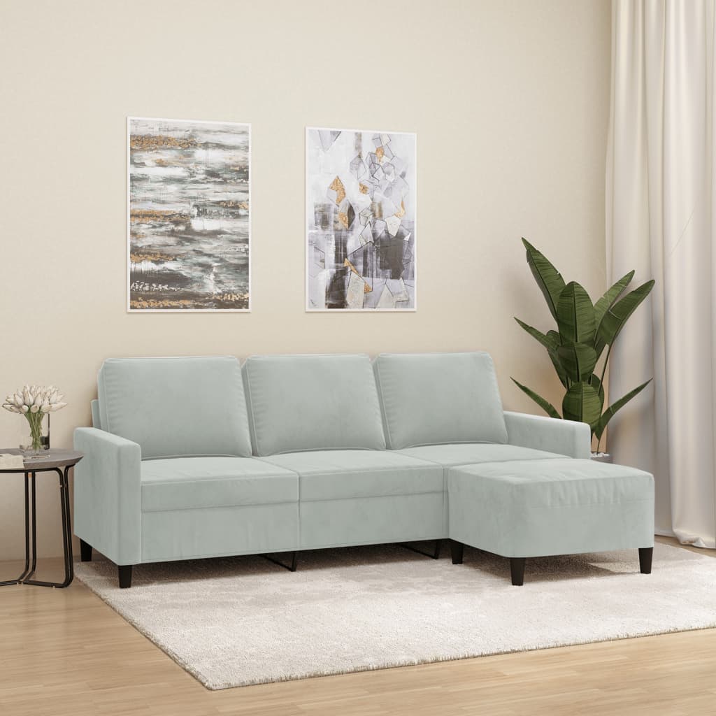 Trosjed s tabureom svjetlosivi 180 cm baršunasti