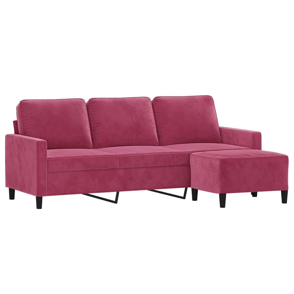 Trosjed s tabureom crvena boja vina 180 cm baršunasti