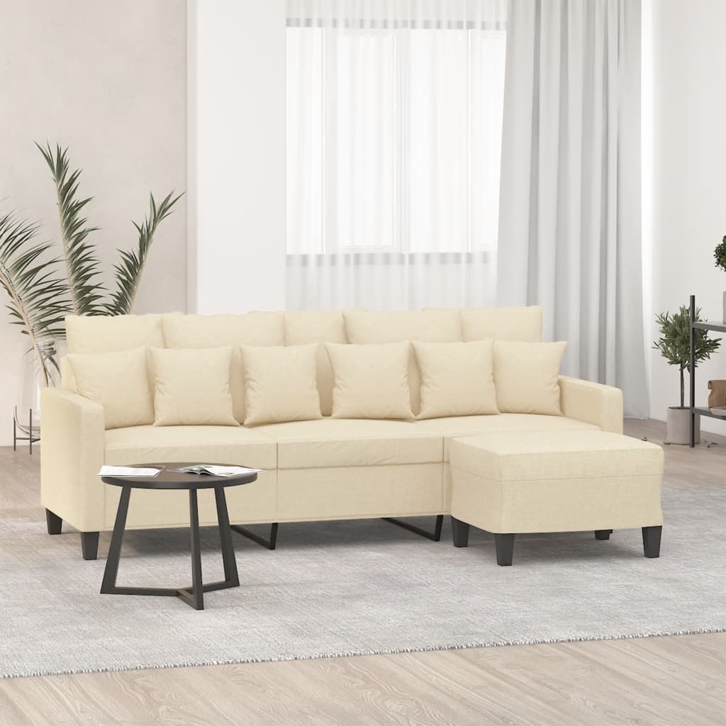 Trosjed s tabureom krem 180 cm od tkanine