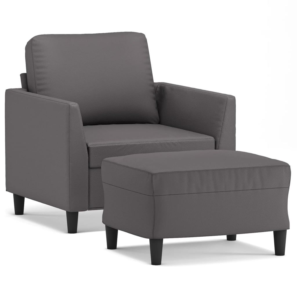 Fotelja s tabureom siva 60 cm od umjetne kože