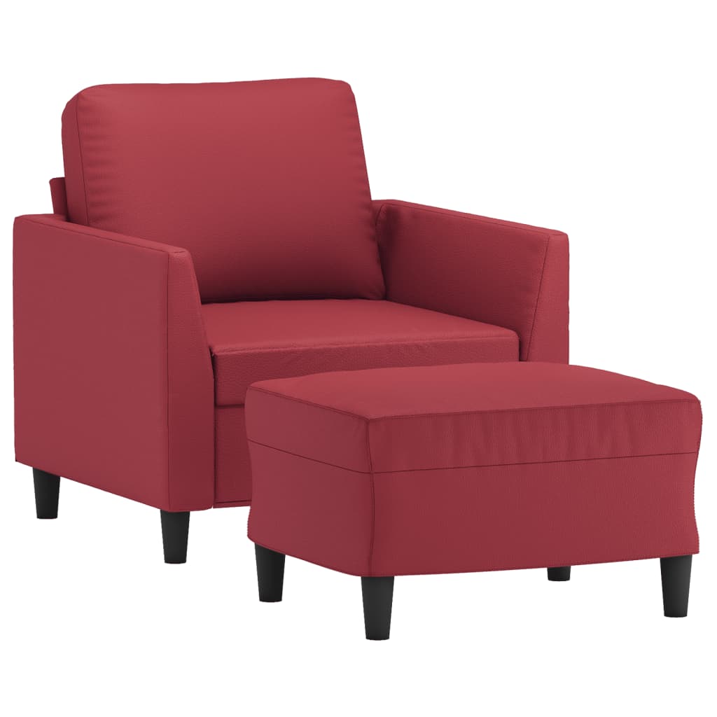 Fotelja s tabureom crvena boja vina 60 cm od umjetne kože