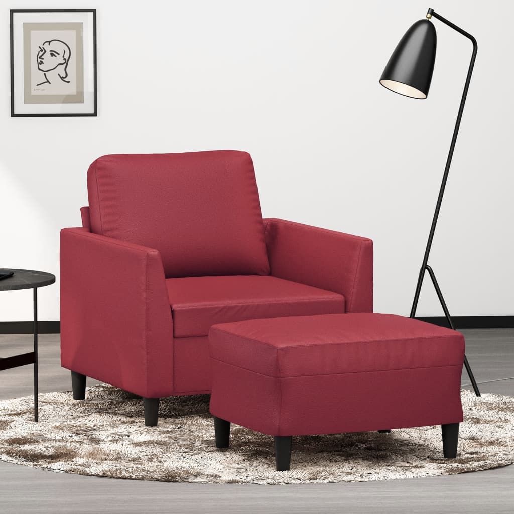 Fotelja s tabureom crvena boja vina 60 cm od umjetne kože