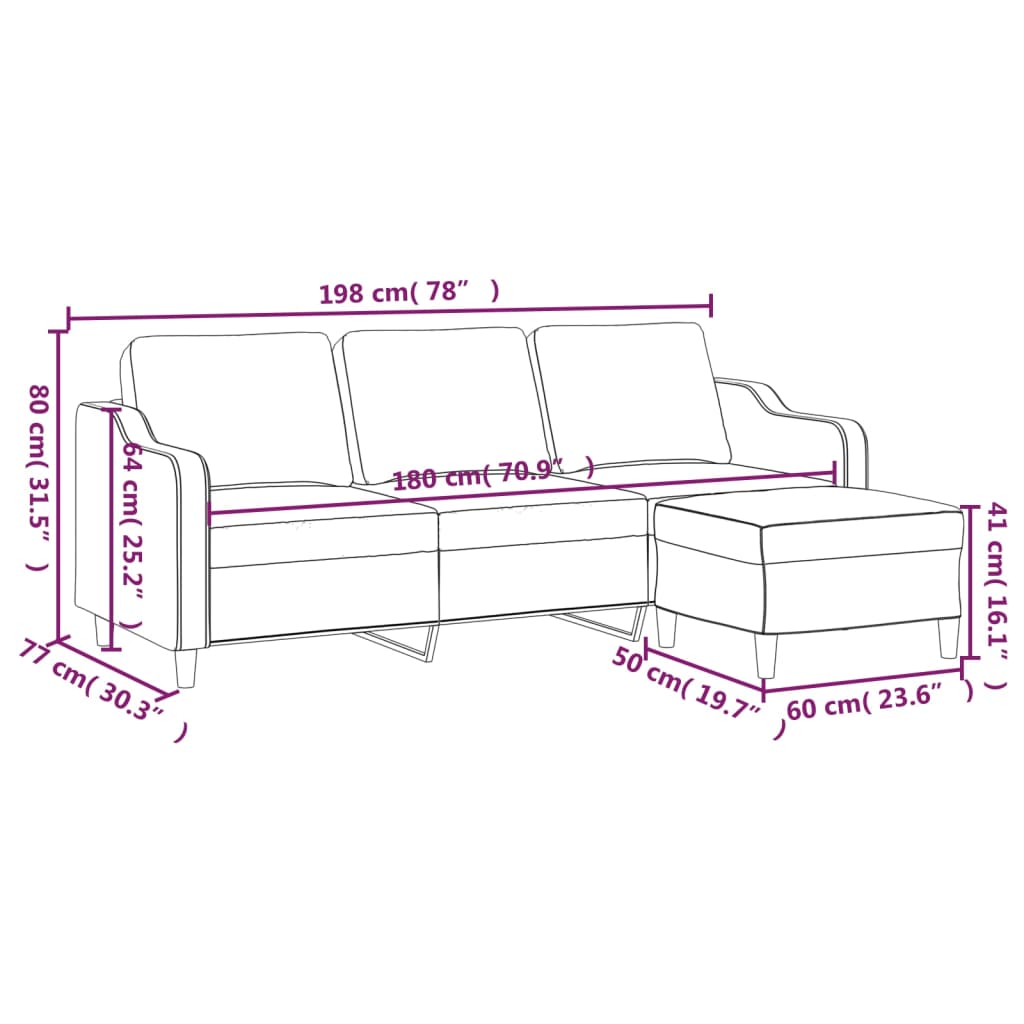 Trosjed s tabureom svjetložuti 180 cm od tkanine
