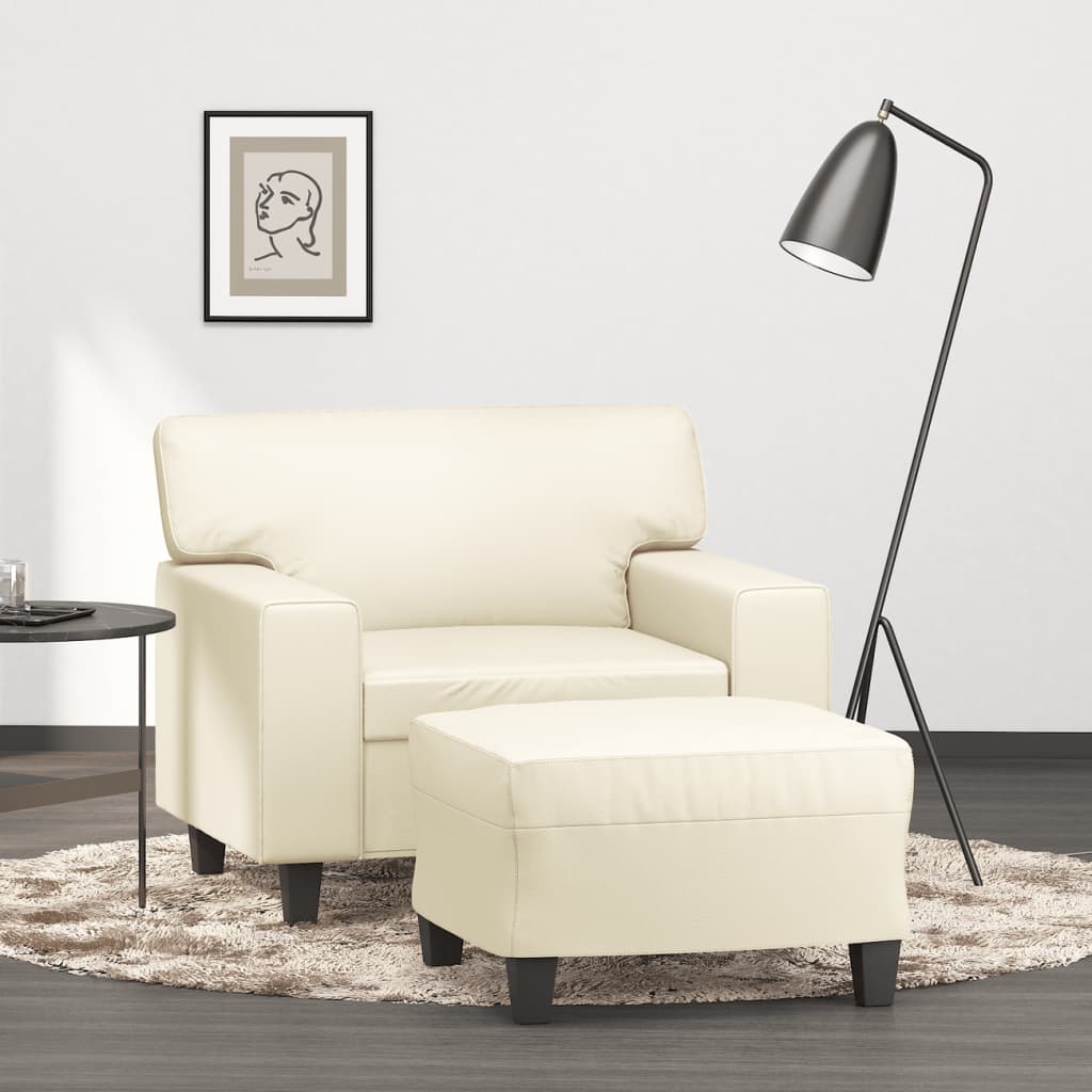 Fotelja s tabureom krem 60 cm od umjetne kože