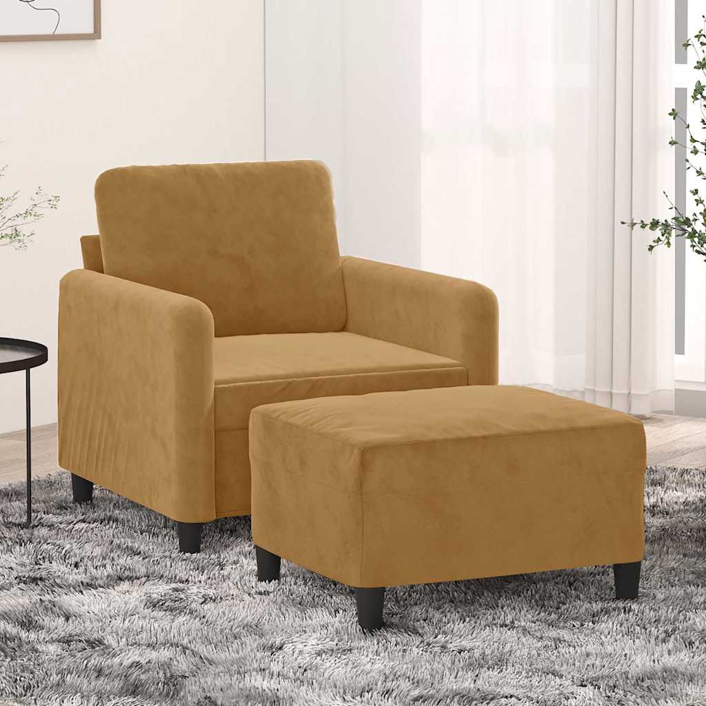 Fotelja s tabureom smeđa 60 cm baršunasta