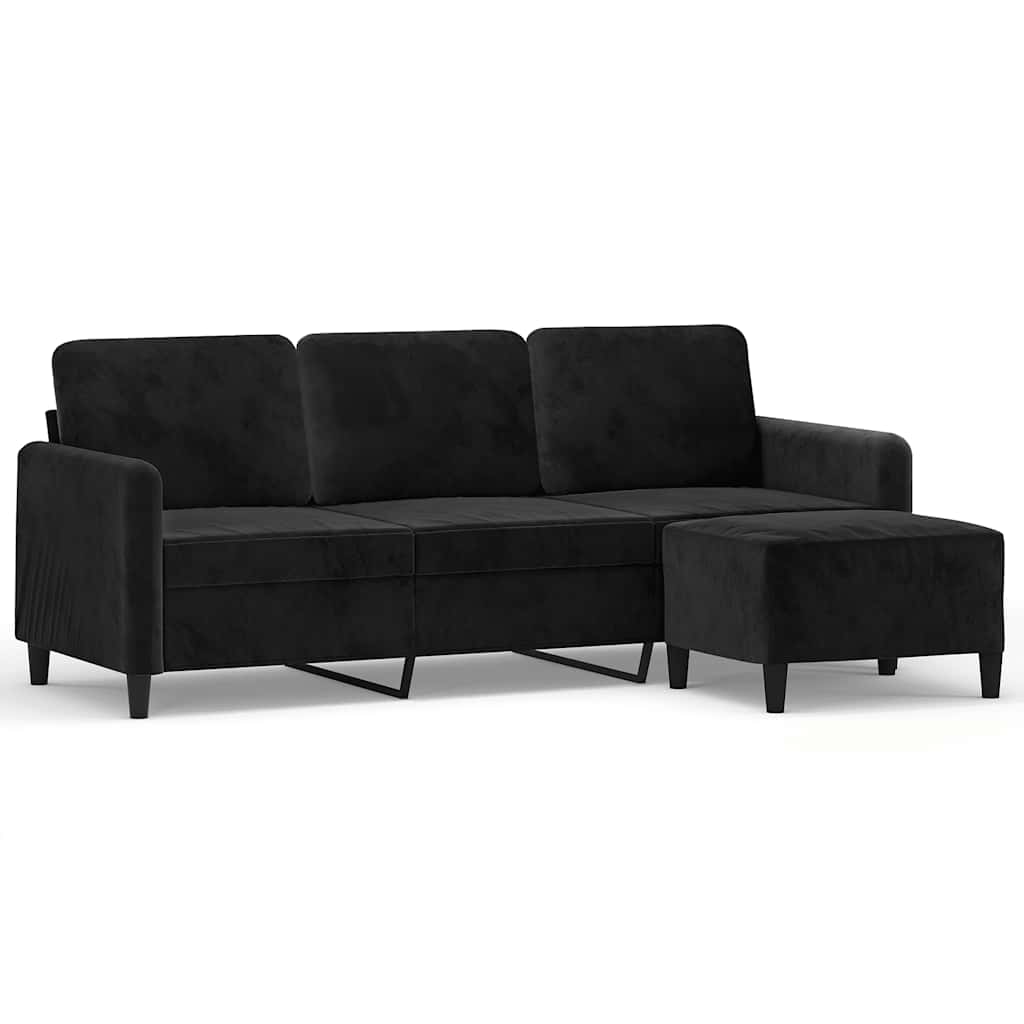 Trosjed s tabureom crni 180 cm baršunasti Crna