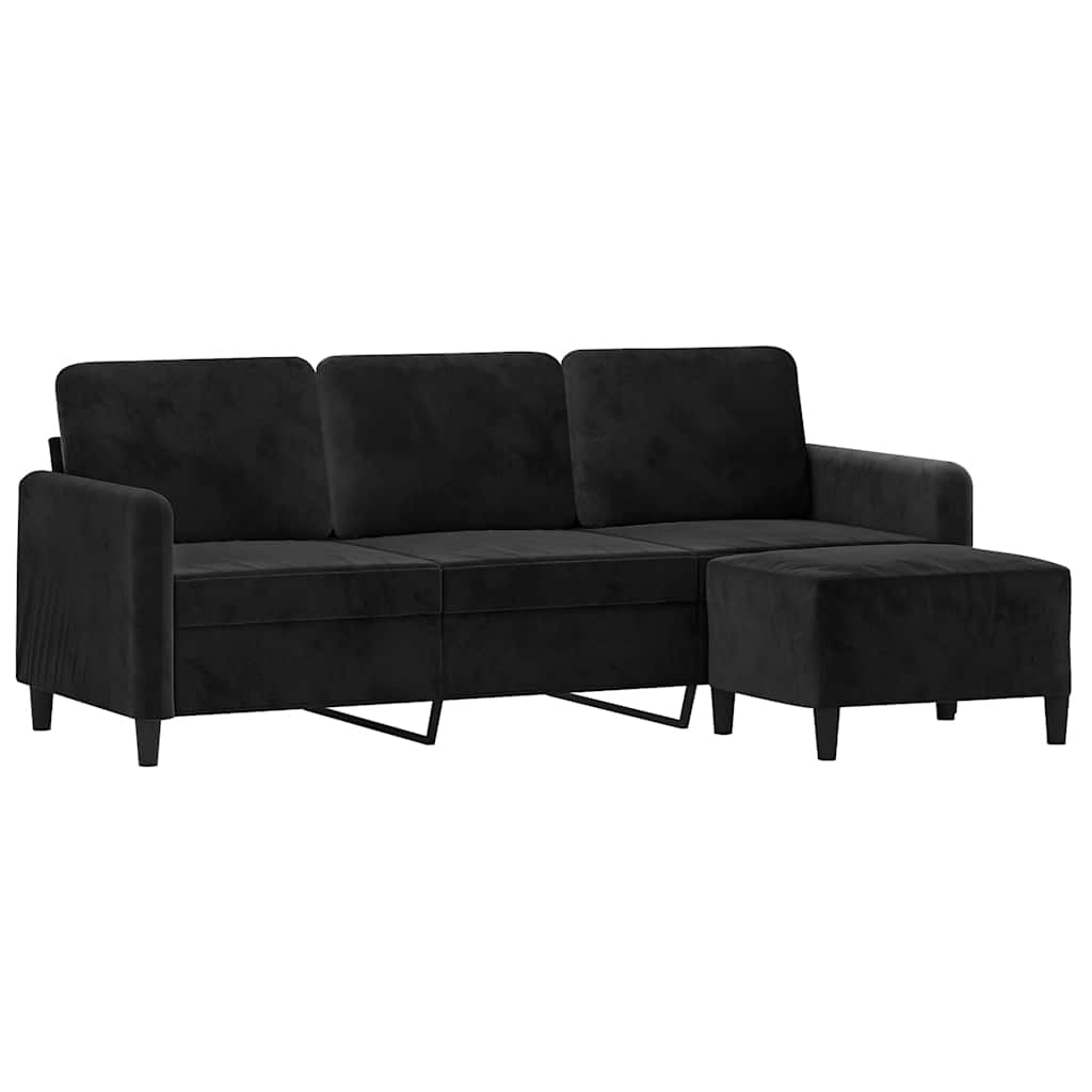 Trosjed s tabureom crni 180 cm baršunasti Crna