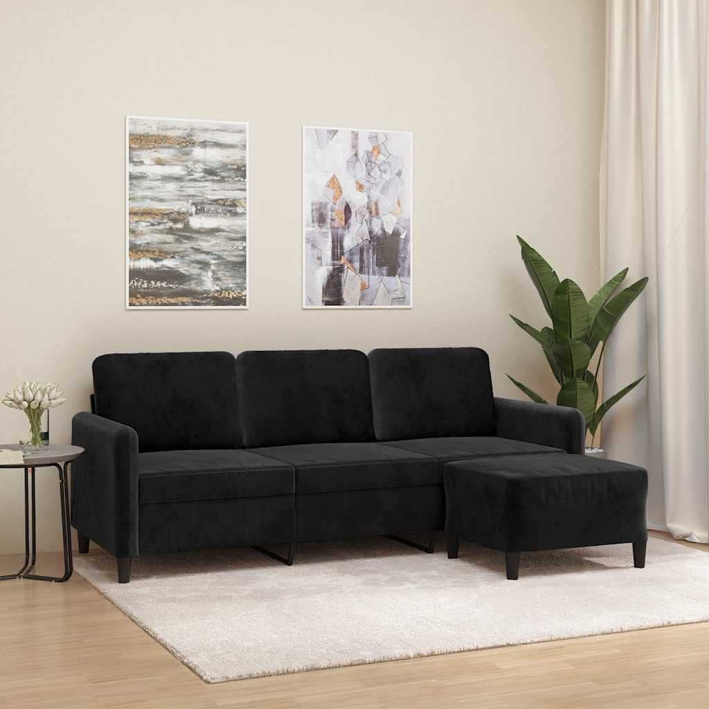 Trosjed s tabureom crni 180 cm baršunasti Crna