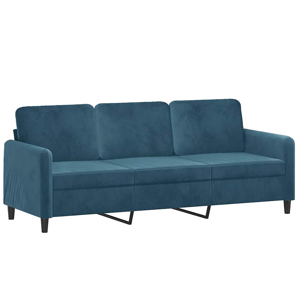 Trosjed s tabureom plavi 180 cm baršunasti