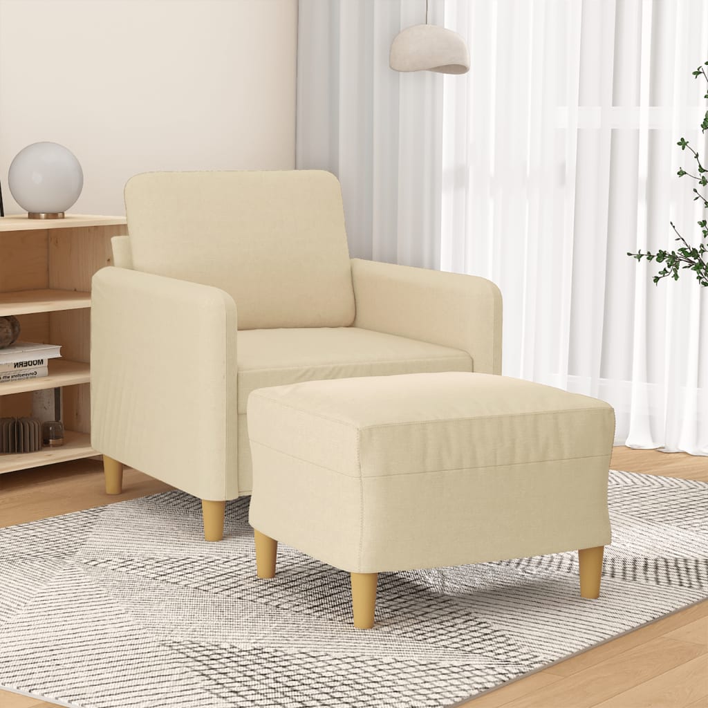 Fotelja s tabureom krem 60 cm od tkanine