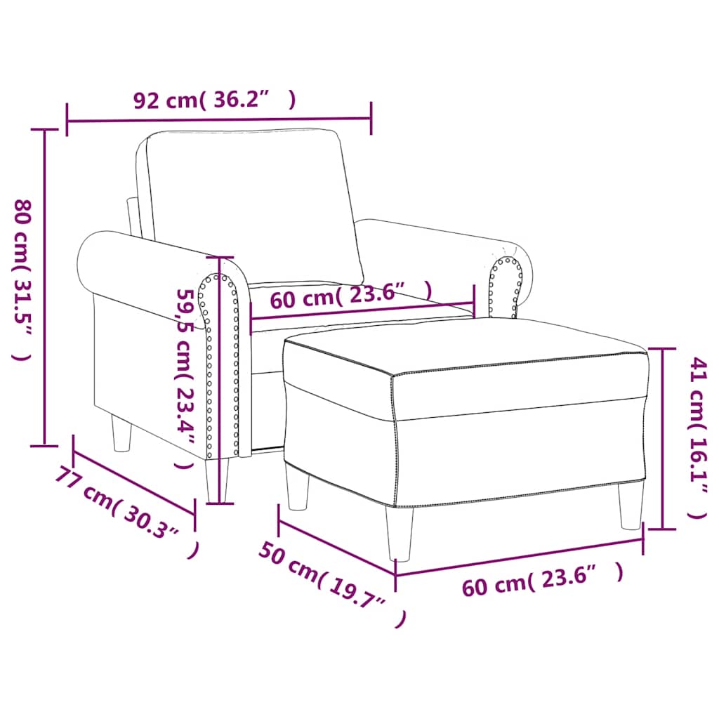 Fotelja s tabureom 60 cm od umjetne kože