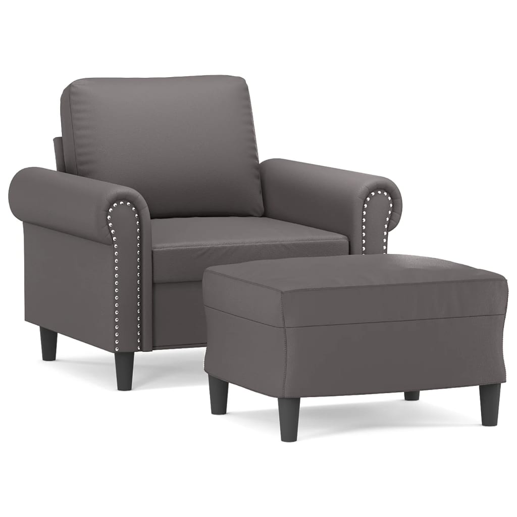 Fotelja s tabureom siva 60 cm od umjetne kože