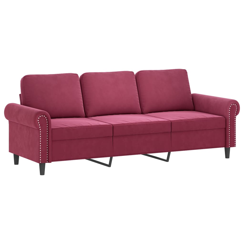 Trosjed s tabureom crvena boja vina 180 cm baršunasti