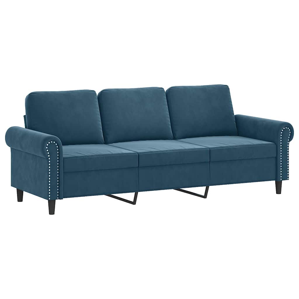Trosjed s tabureom plavi 180 cm baršunasti