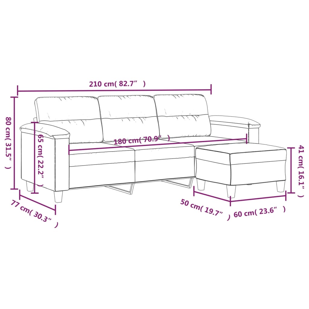 Trosjed s tabureom svjetlosivi 180 cm od mikrovlakana