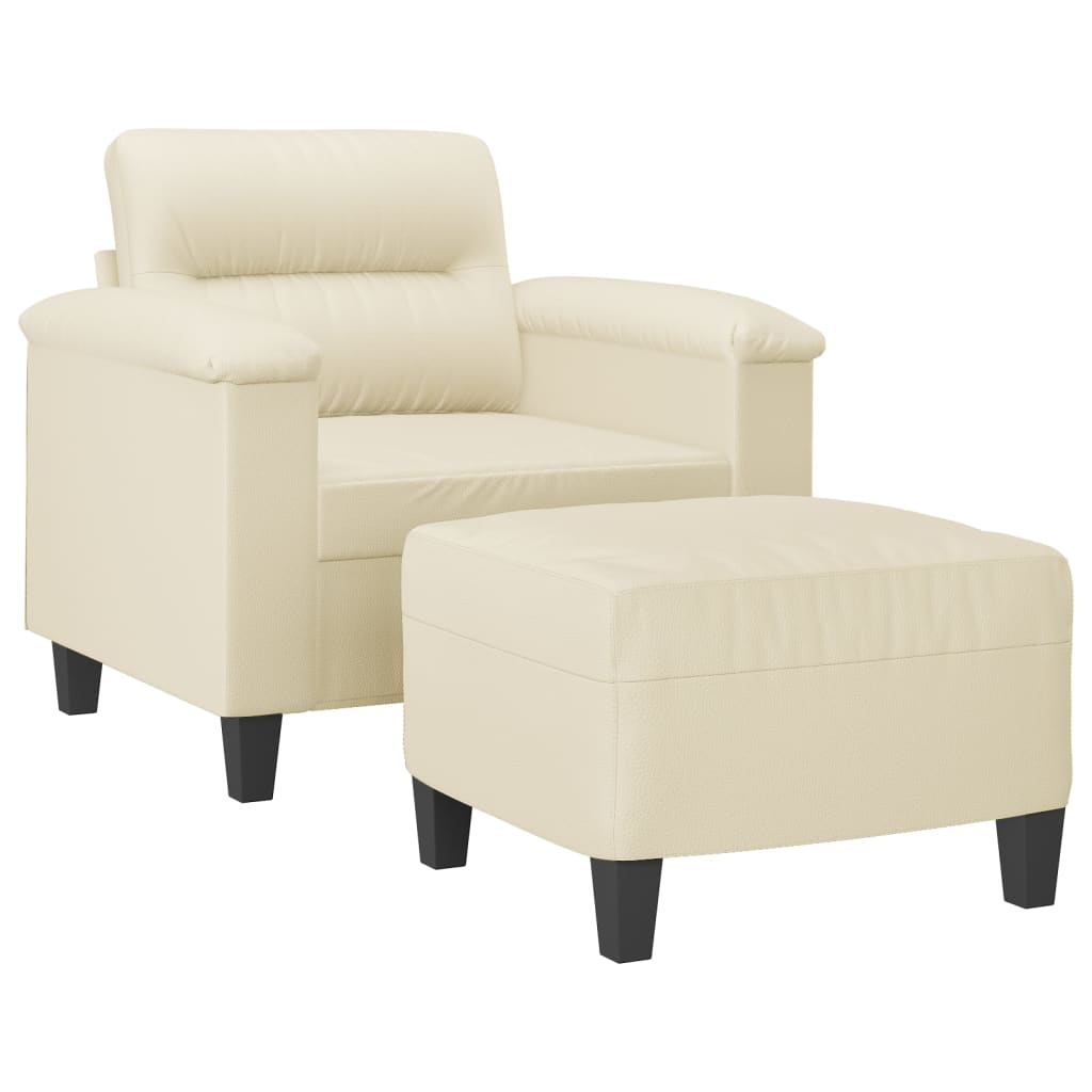 Fotelja s tabureom krem 60 cm od umjetne kože