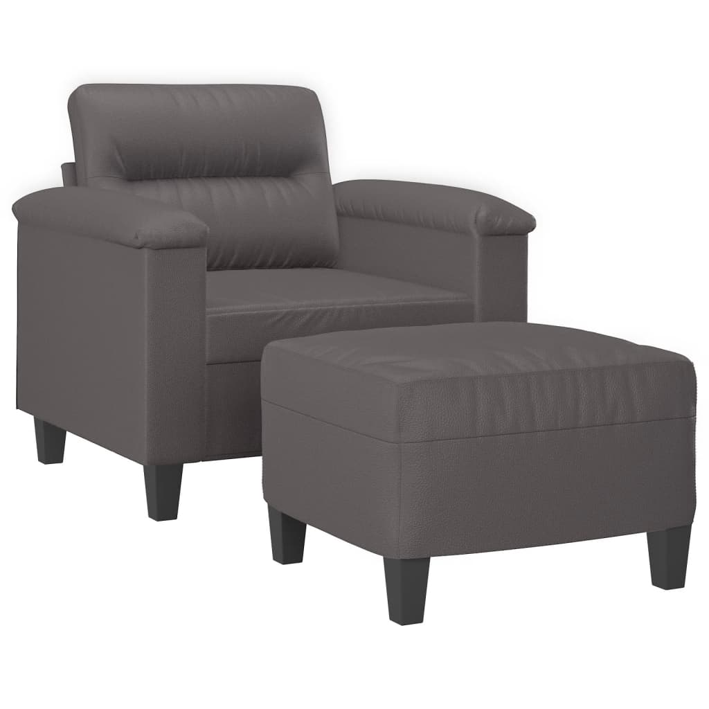 Fotelja s tabureom siva 60 cm od umjetne kože
