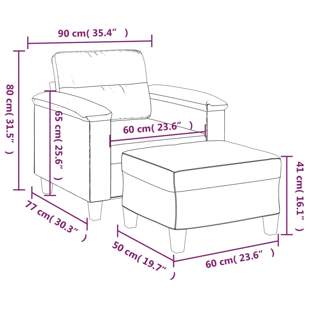Fotelja s tabureom siva 60 cm od umjetne kože