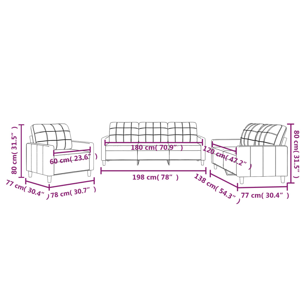 3-dijelni set sofa s jastucima svjetlosivi od tkanine