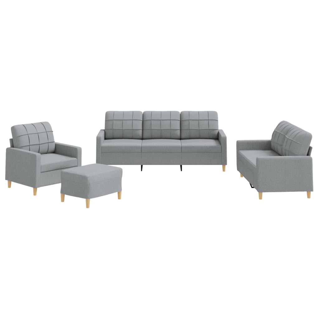 4-dijelni set sofa s jastucima svjetlosivi od tkanine